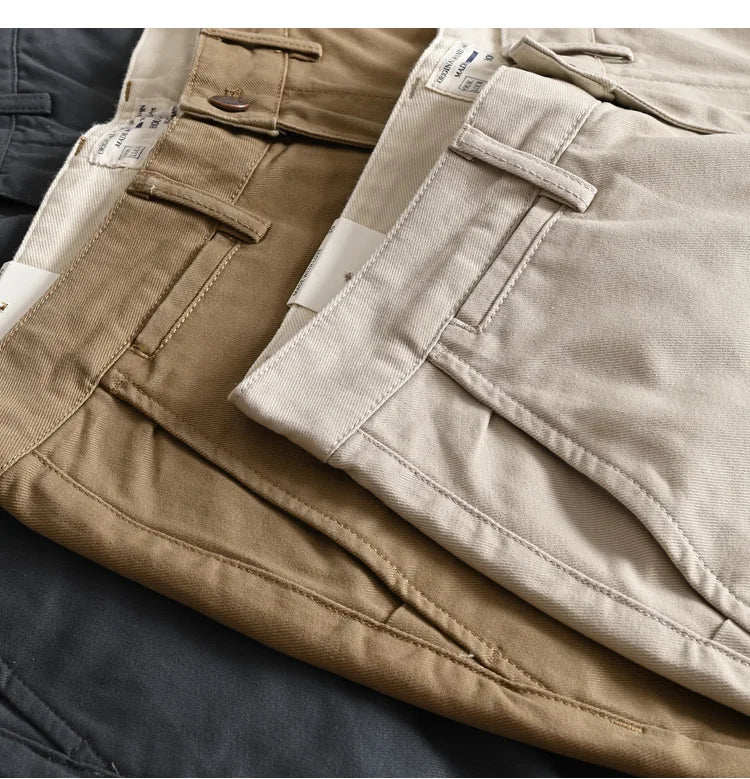 2025 Lente en herfst Nieuwe Amerikaanse retro geweven twill chino cargobroek Heren eenvoudige 100% katoenen gewassen casual rechte broek