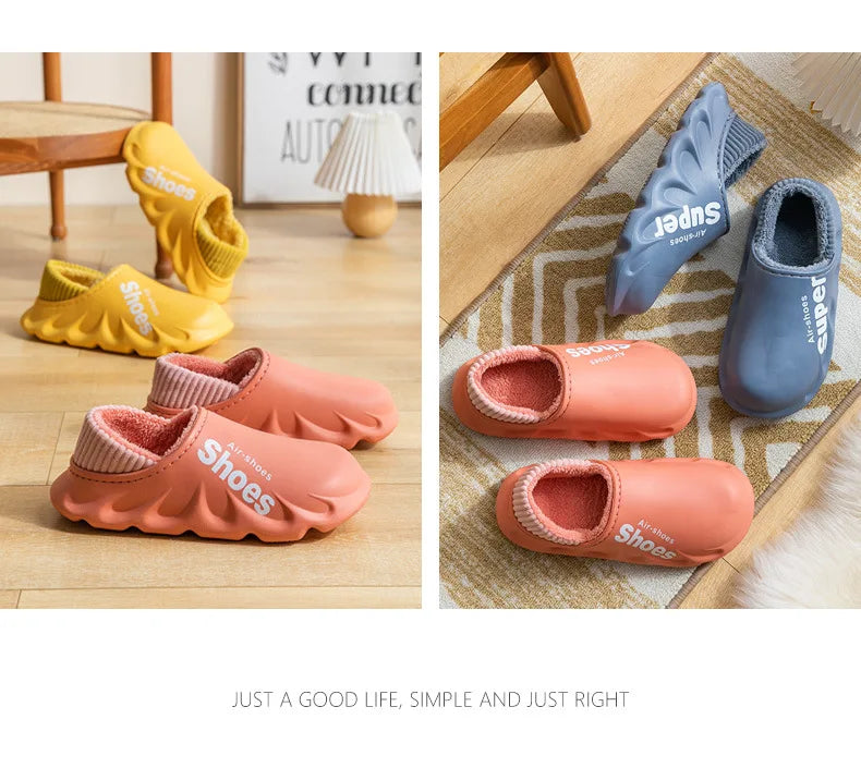 Unisex Winter Warm Cotton Slippers Indoor and Outdoor Waterproof Walking Shoes Fluffy Non-Slip Sandals For Women & Men