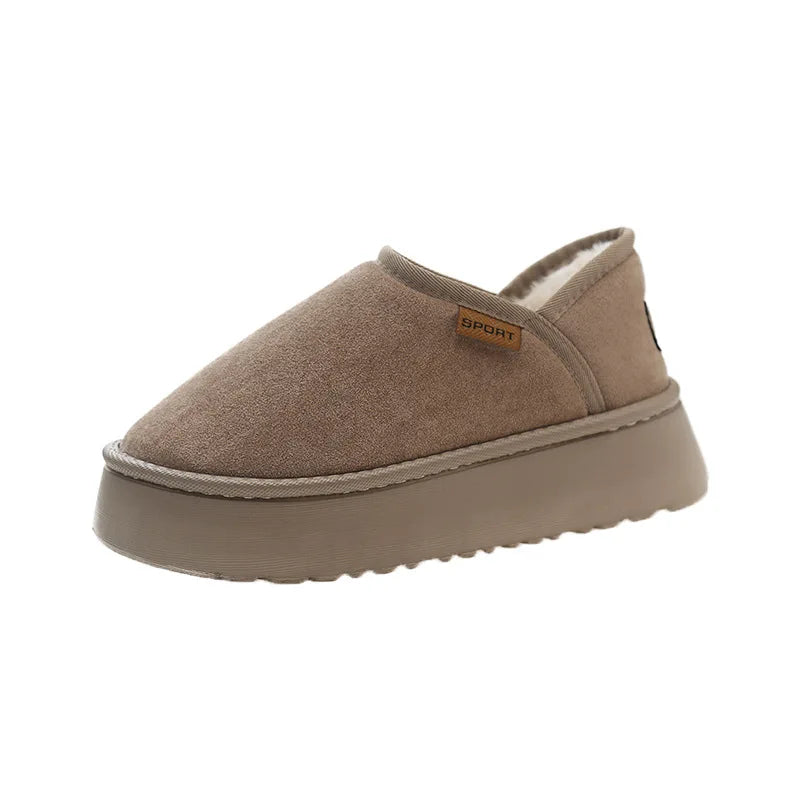Women's Winter Warm Fuzzy Lining Cotton Shoes Fur Fluffy Slippers For Indoor and Outdoor Use With Anti-Skid Plush Thick Sole Cotton Shoes