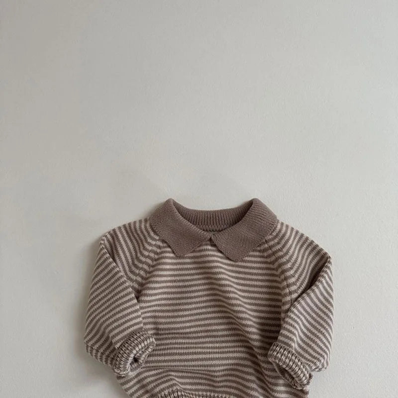 Baby Children's Sweater Turn Down Collar Kids Clothes Classic Striped Boys Jacket Sweaters Girls Knit Pullover 1-6Y Unisex