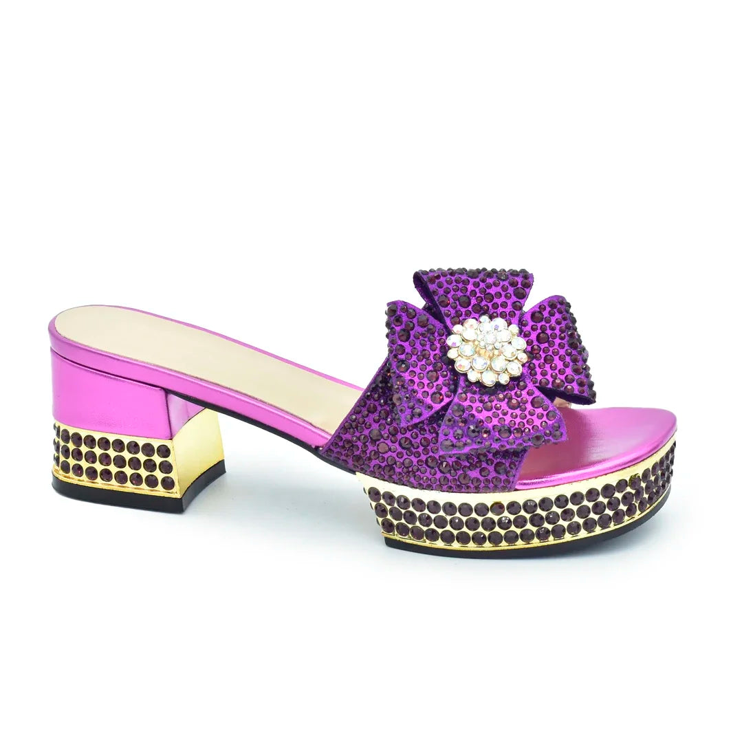 Fashion Crystal Women's Dress Pumps Open Toe Ladies Sandals with Heels African Women Wedding Shoes Decorated with Rhinestone