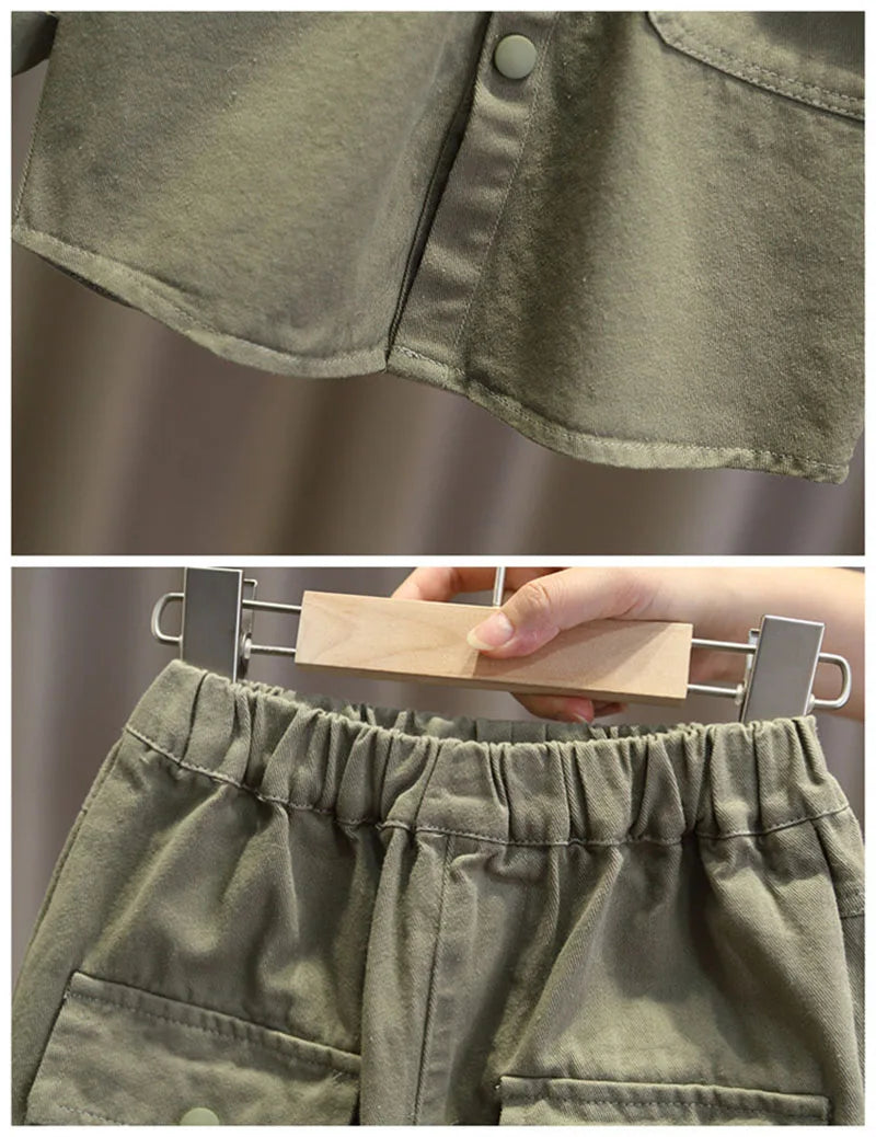 Lente kinderkleding 2-delige set kinderen effen kleur dunne stijl jas + broek jongens meisjes bovenkleding 12M-7T unisex