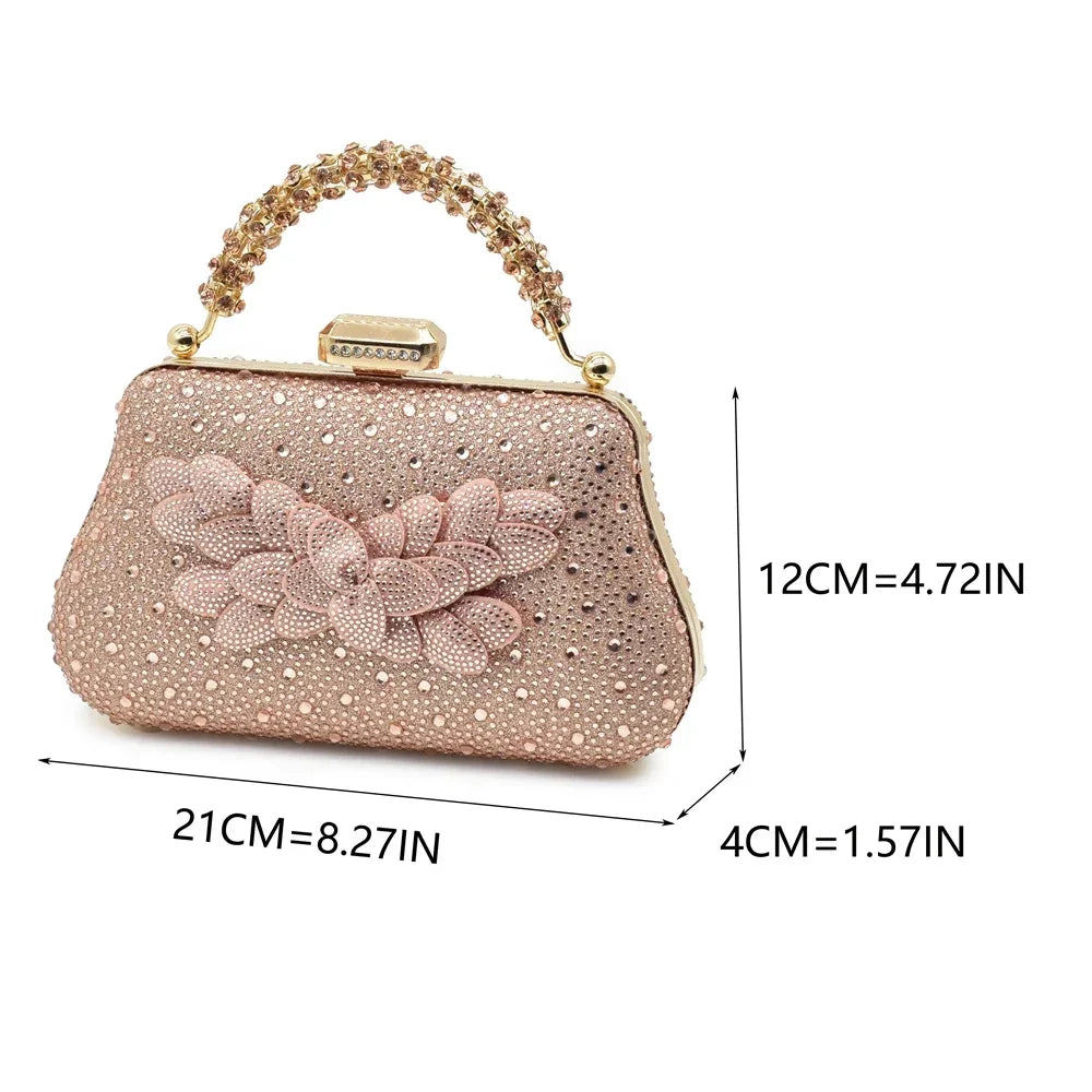 New Pointed Toe Heels with Small Bag Nigeria Fashion Party Women's Shoes and Bags Decorated with Rhinestone Wedding Shoes Bride
