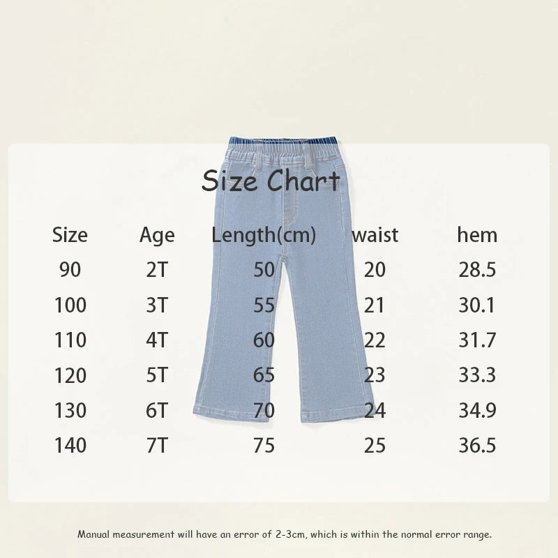 New Autumn Kids Jeans Girls Cute Slim Fit Denim Flared Pants Children Simplicity Blue Skinny Trousers 1-6Y 2-7T Girls