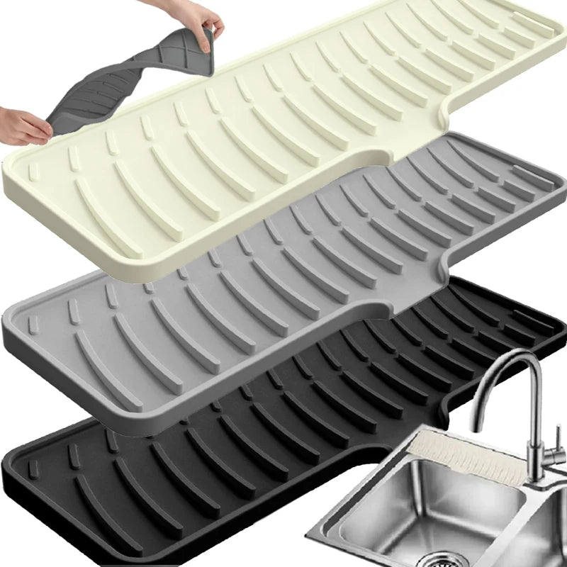Kitchen Sink Mat Water-resistant Silicone Pad Around Tap Draining Pads Behind Faucet with Lip Drip Catcher Sink Protector Mats