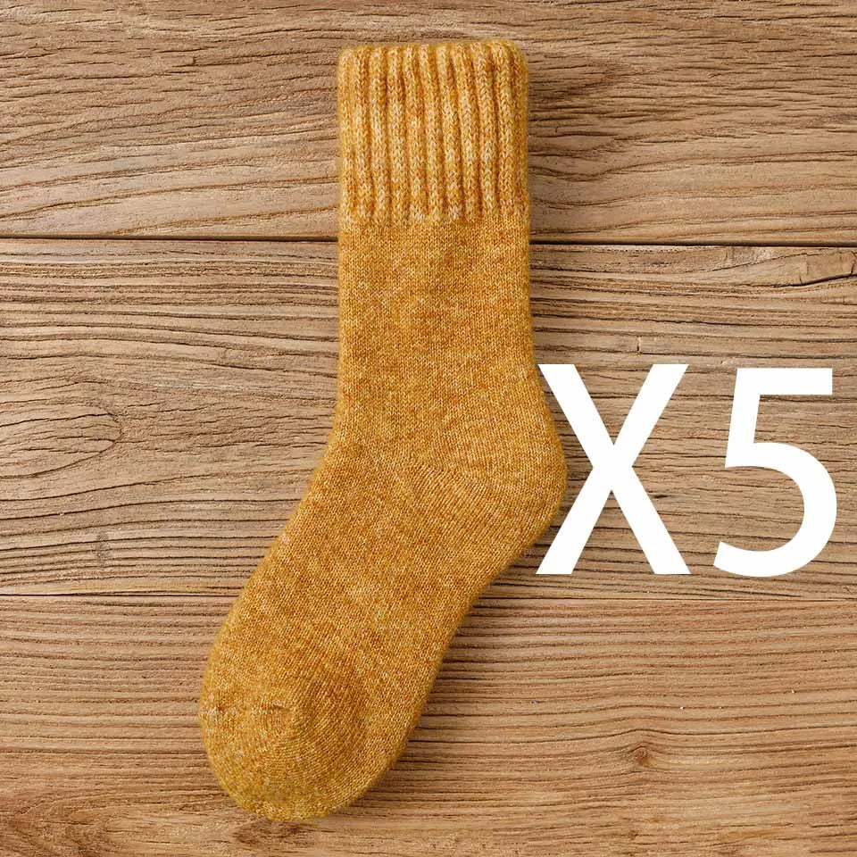 5 paar dikke, warme wintersokken van merinowol voor dames, Harajuku, retro, koudebestendig, modieus, casual, effen, kasjmier, damessokken
