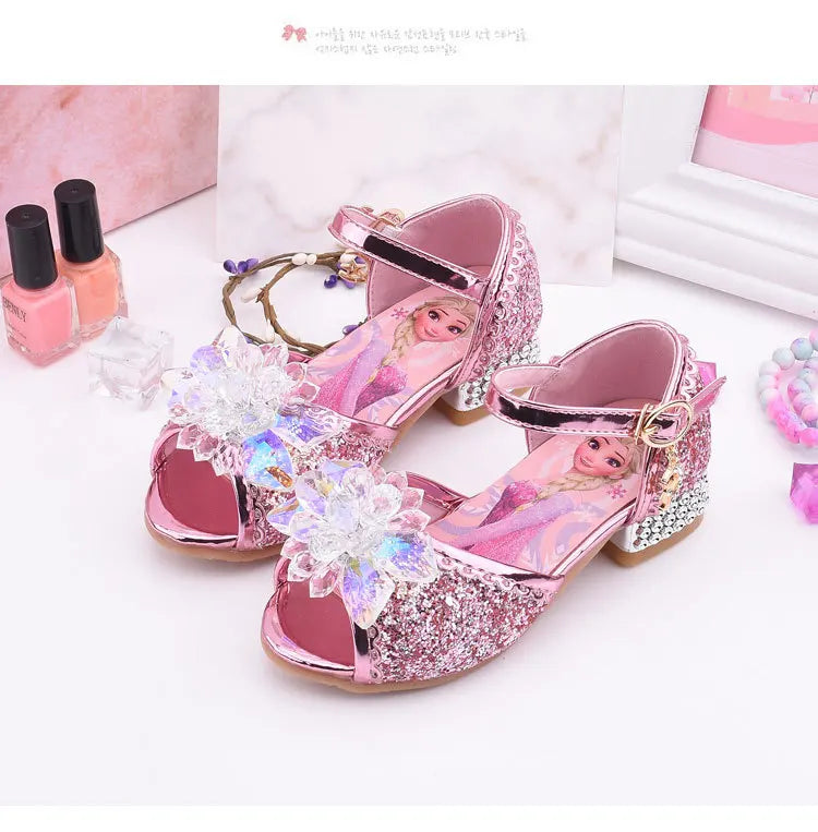 New Elsa Shoes For Girls Cartoon Leather Children Shoes Frozen Princess Kids Shoes Girl Sandals Dress Snow Queen Sandal Koreans