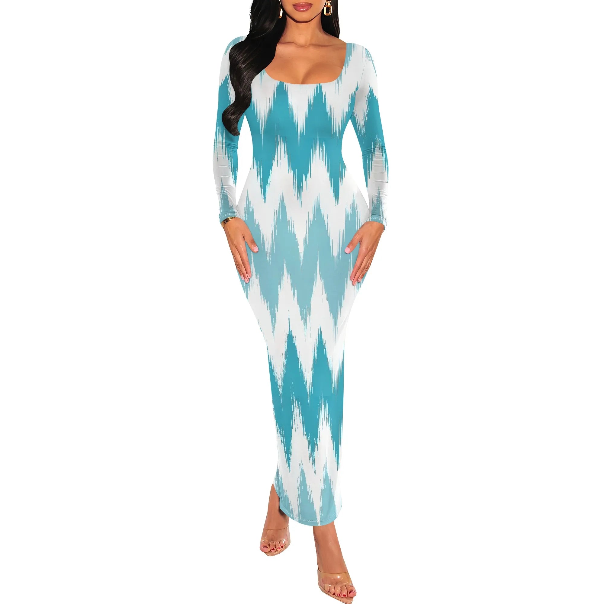 Women's Fall Trendy Dress Tie Dye Crew Neck Long Sleeve Bodycon Maxi Dress Casual Long Dresses