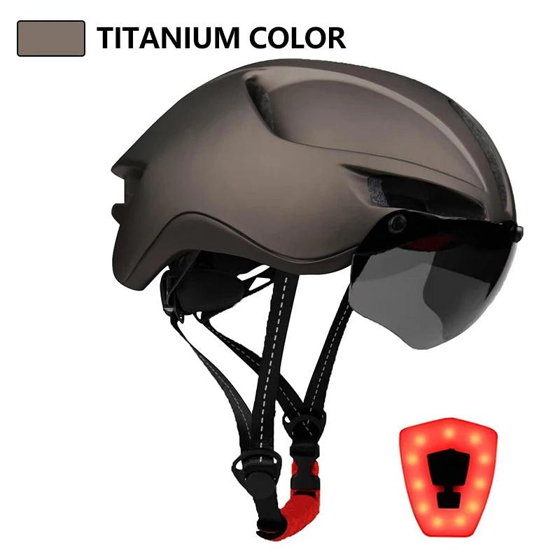New Road Mountain Bike Helmet Adult Men's Outdoor Sports Cycling Safety Hat With LED Charging Taillight Goggles