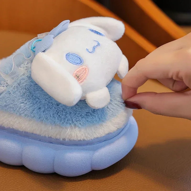 Unisex Teen Kid's Winter Warm Cute Cartoon Indoor Mule Soft Non-Slip Fluffy Children's Slippers Home Cotton Shoes For Boys & Girls Size 24-41