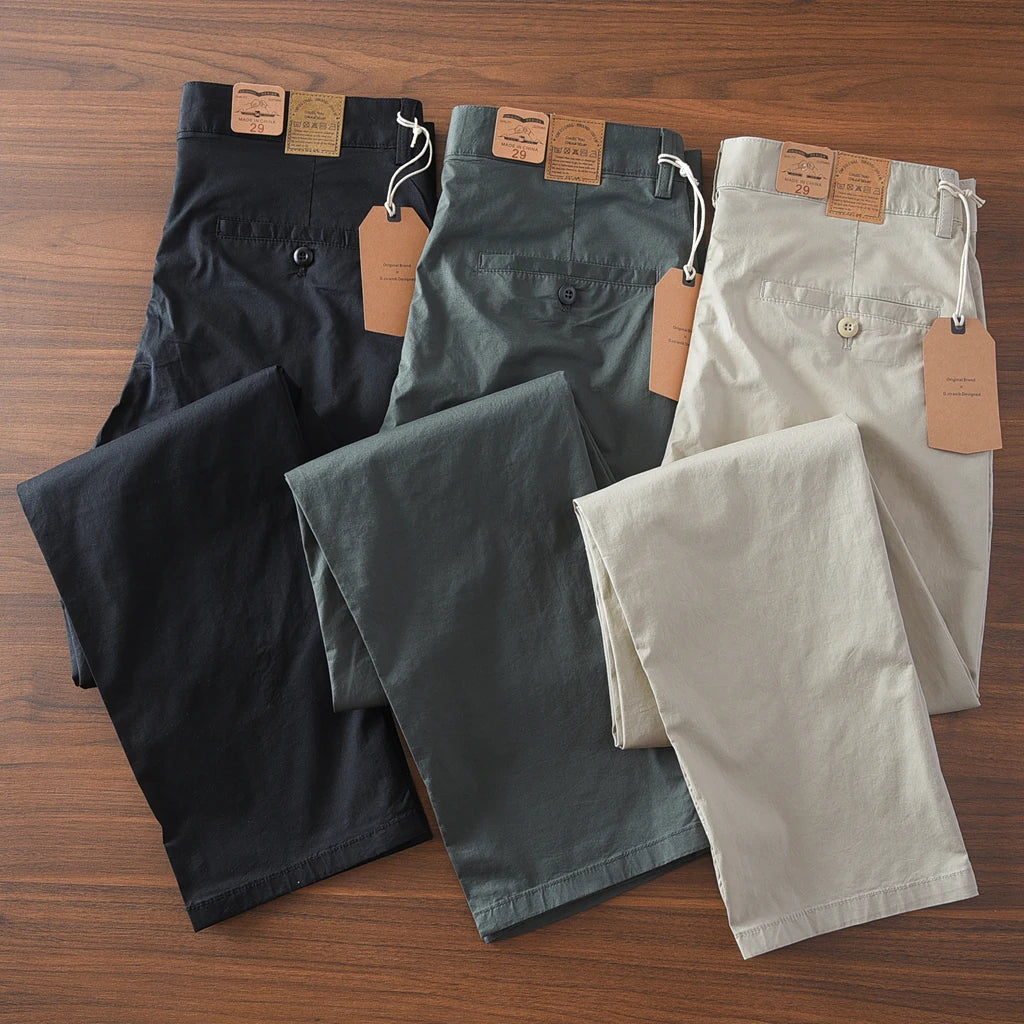 2025 Zomer Nieuwe Amerikaanse Retro Dunne Micro-Elastische Casual Broek Heren Eenvoudige 97% Katoenen Slim CHINO Business Rechte Broek