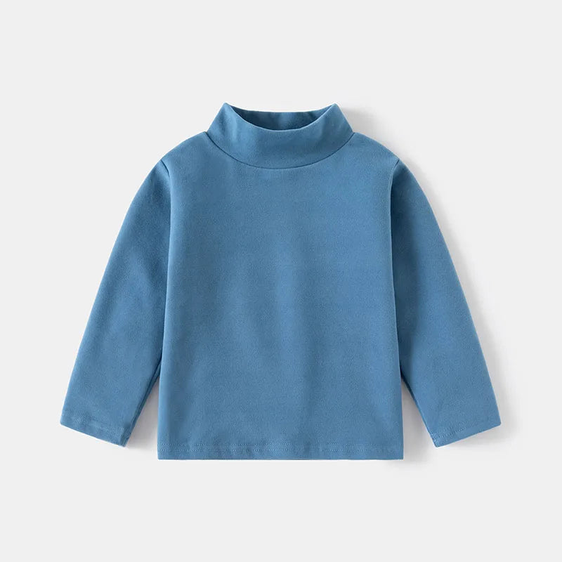 New Autumn Kids Bottoming Shirt 2-6T Children Solid Colour High Collar Undershirts Girls Boys Tops Unisex
