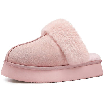 Women's Winter Warm Fuzzy Platform Shoes With Fluffy Memory Foam Suitable For Indoor Use Cosy Ladies' Fur Slides Plush Cotton Slippers