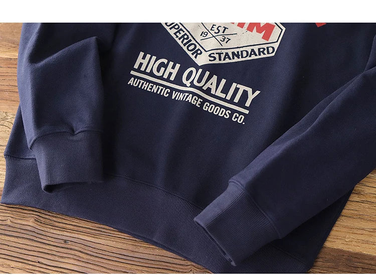 Autumn New American Retro Heavyweight 500g Letter Printed Sweatshirts Men's Fashion 100% Cotton Washed Pullover Casual Sportwear