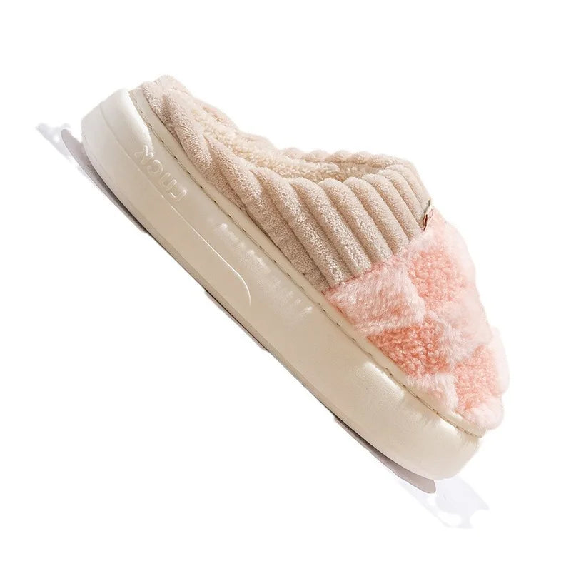 Women's Winter Warm Fur Fuzzy Slippers For Ladies With Pineapple Lattice Soft and Non-Slip Sole Plush Fluffy Cotton Ladies' Shoes