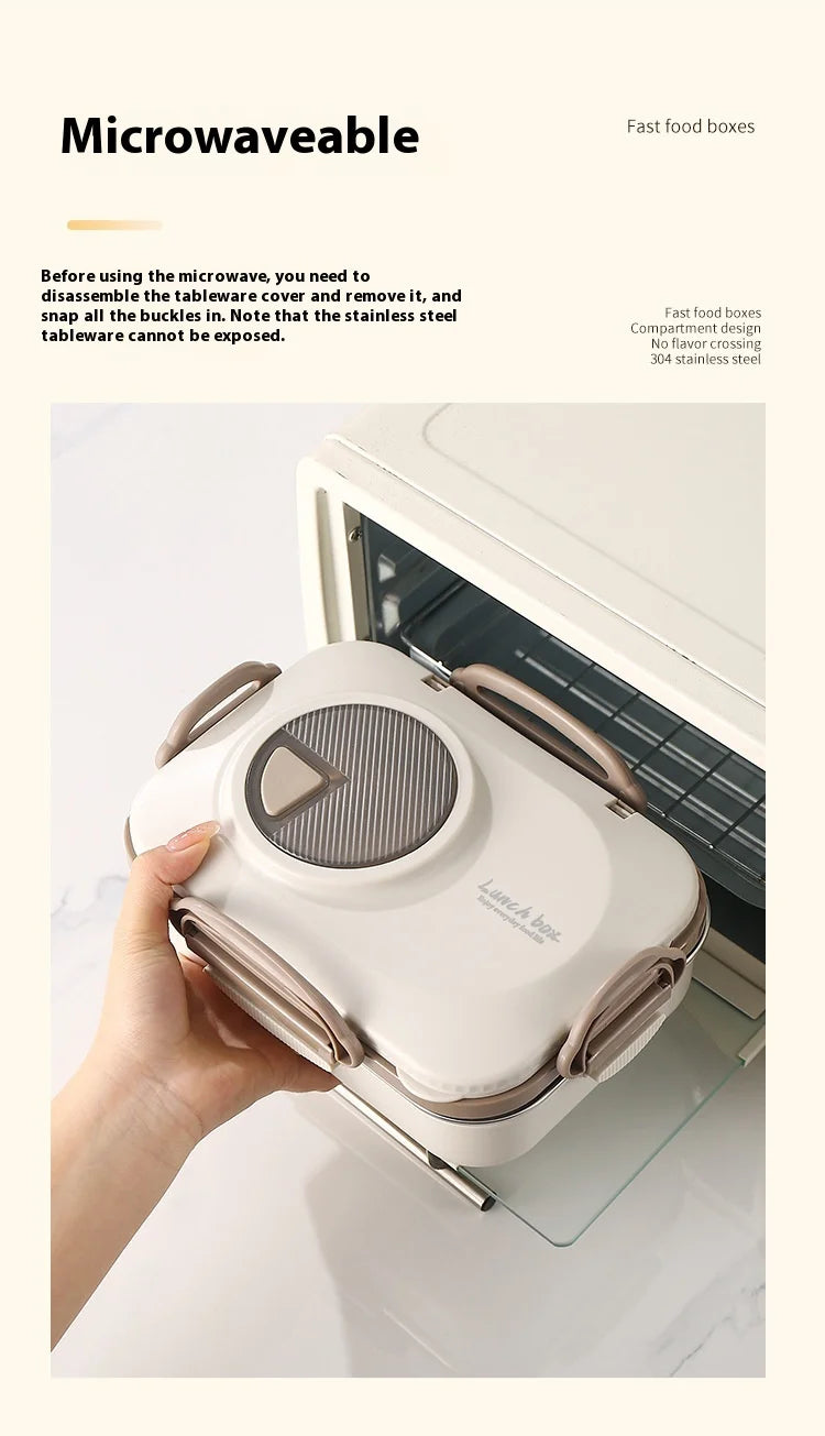 304 Stainless Steel Microwave Safe Partitioned Bento Box - Large Capacity Lunch Container for Students & Office Workers