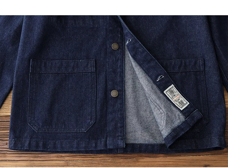 Spring Autumn New American Retro Heavyweight Denim Cargo Jacket Men's Fashion Pure Cotton Washed Multi Pocket Casual Coat