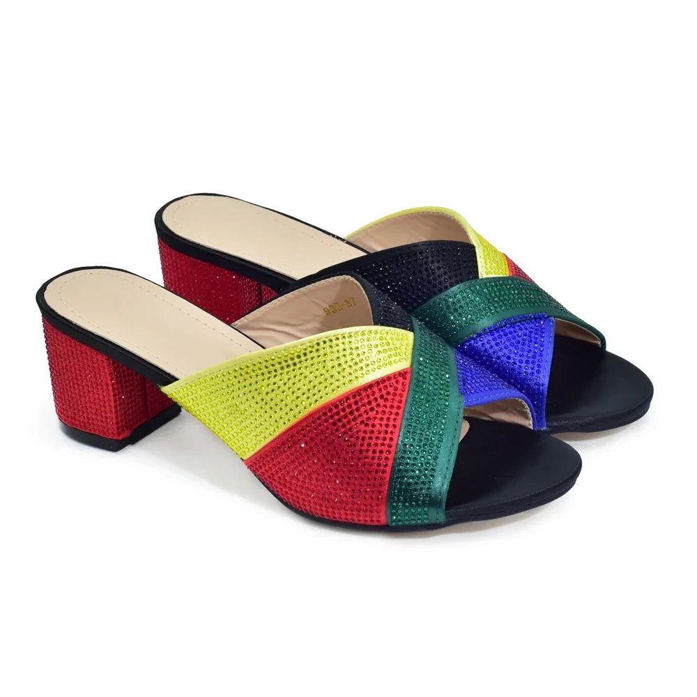 African Women Wedding Shoes Bride Shoes Luxury Elegant Low Heels Rhinestone Lady Slippers Sandals Nigerian Pumps