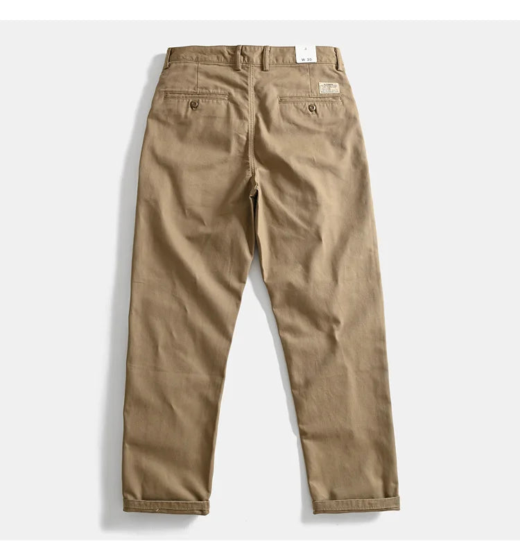 2025 Lente en herfst Nieuwe Amerikaanse retro geweven twill chino cargobroek Heren eenvoudige 100% katoenen gewassen casual rechte broek