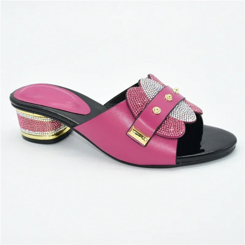 Nigeria Women's Shoes Party Pump High Heels Fashion Women's Summer Fall Non-slip Rhinestone Shoes Square Toe Shoes