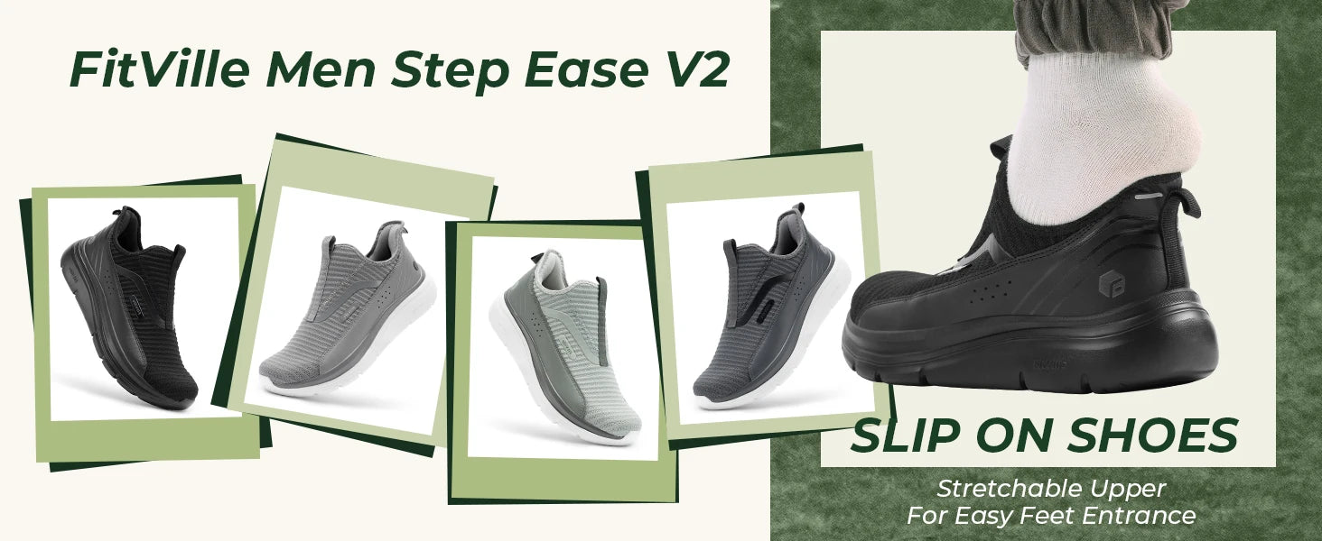 FitVille Men’s Extra Wide Slip-On Walking Shoes – Lightweight High Rebound Comfort Trainers for Everyday Wear