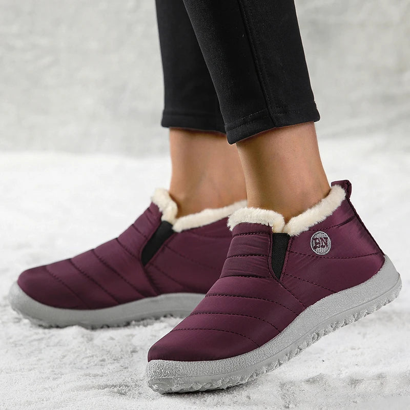 Men's Warm Fur Flat Shoes Waterproof Winter Slip-On Sneakers For Men