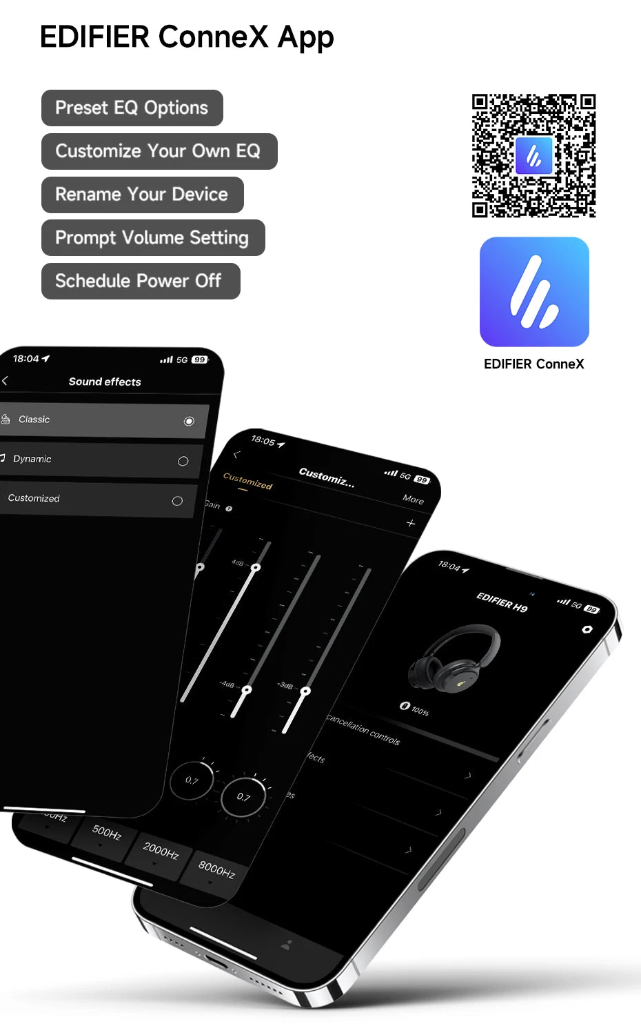 Edifier H9 Active Noise Cancelling Wireless Headphones Bluetooth 5.4 Headset Hi-Res Audio 75H Battery Life Foldable Design