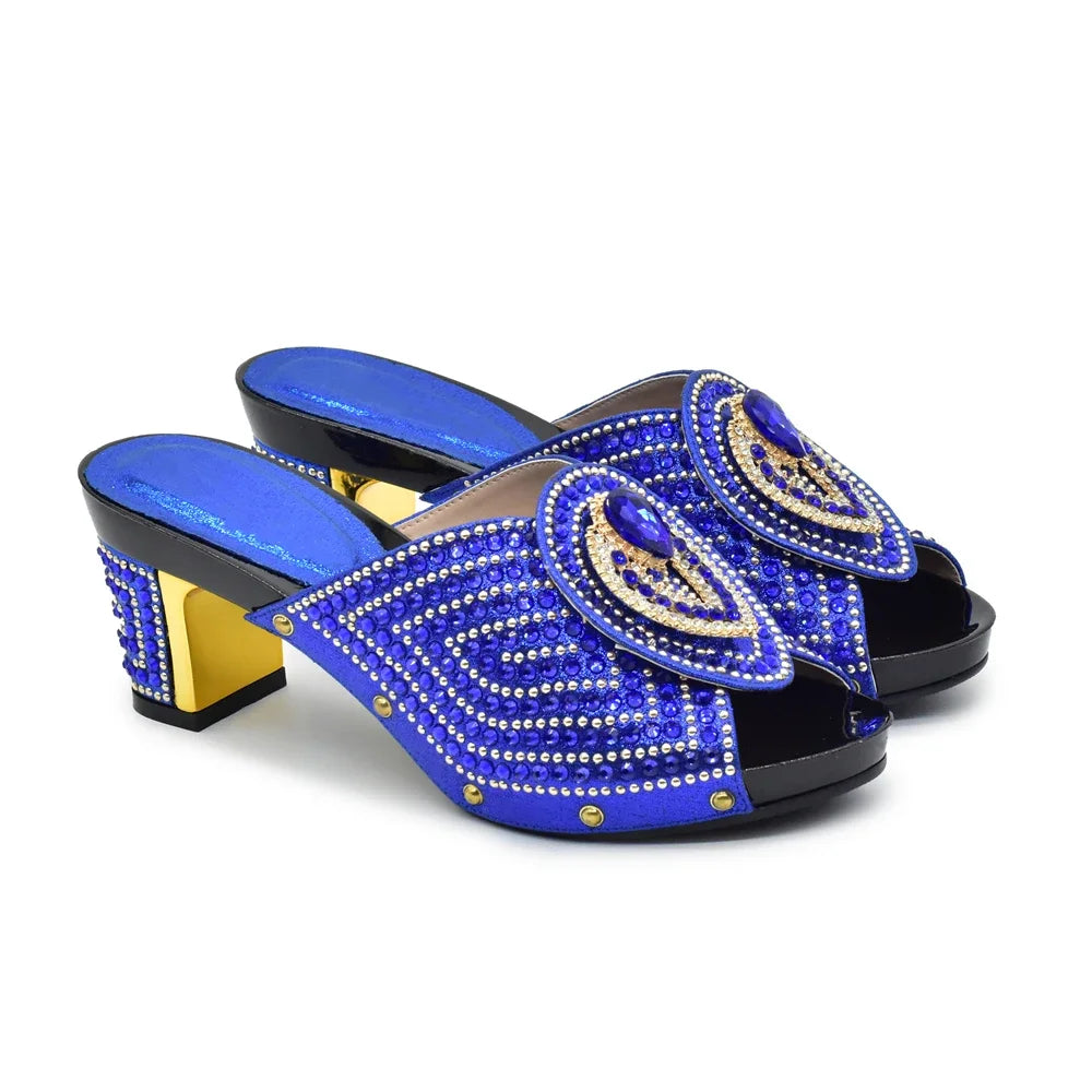 Italian Shoes with Matching Bags with Rhinestone Luxury Crystal Shoe Women Designers Nigerian Women Party Pumps with Purse