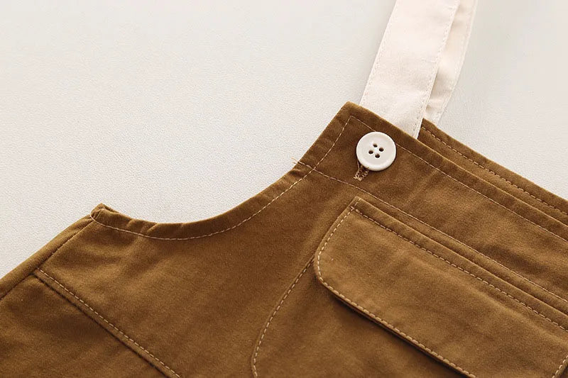 Herfst kinderkledingset kinderen schattige cartoon beer shirt + effen overall jongens 2 stuks dunne stijl outfit 1-3 jaar unisex