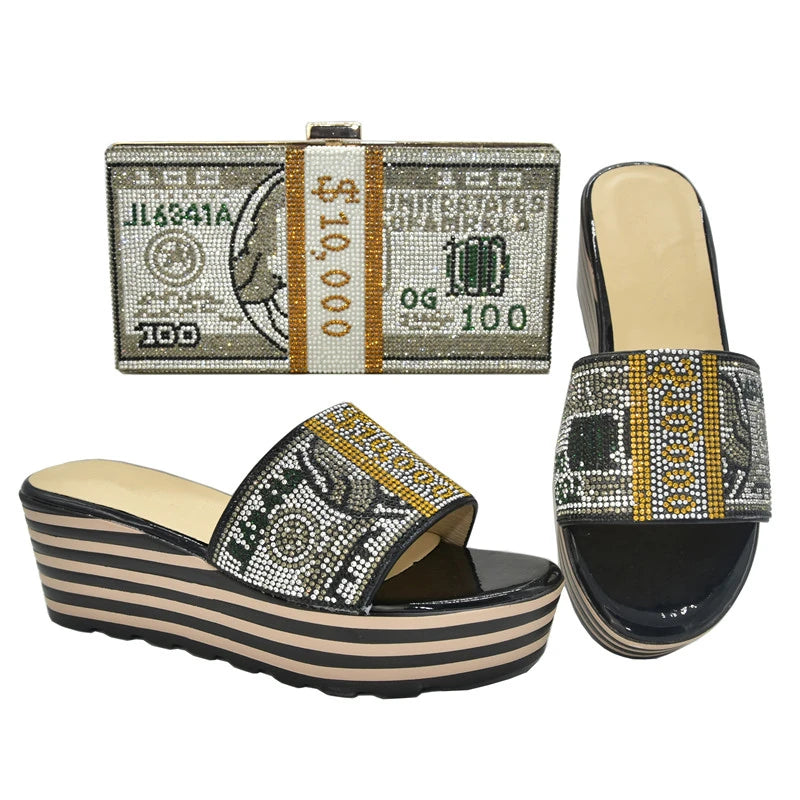 African Women's Wedding Slip-On High Heels Shoes Decorated with Rhinestone for Ladies Bride Pumps