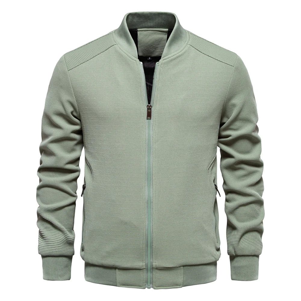 Men's Waffle Fleece Lined Bomber Jacket Autumn Winter Warm Casual Zipper Pocket Outwear Jackets and Coats for Men