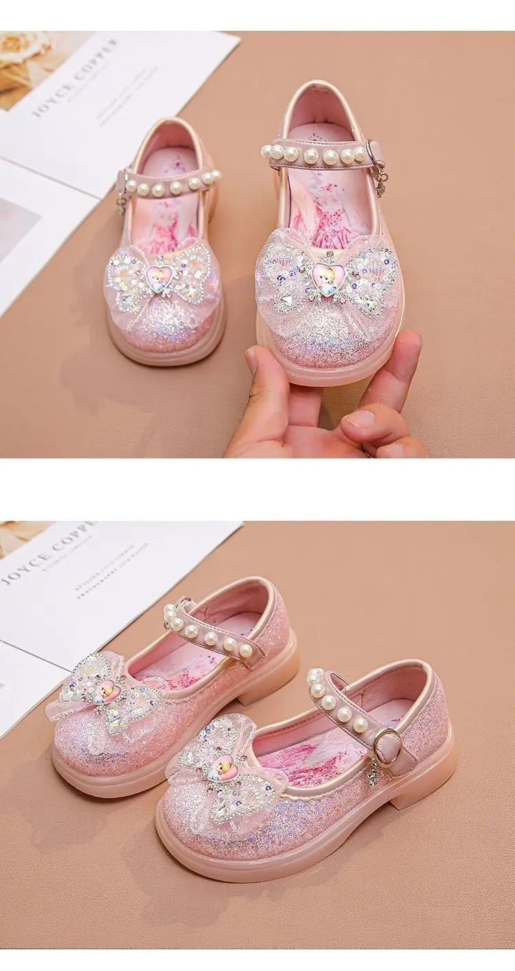 Disney Children High Heel Princess Elsa Party LED Light Shoes Summer Girls Sandals Baby Girls Crystal Blue Pink Shoes 23-34