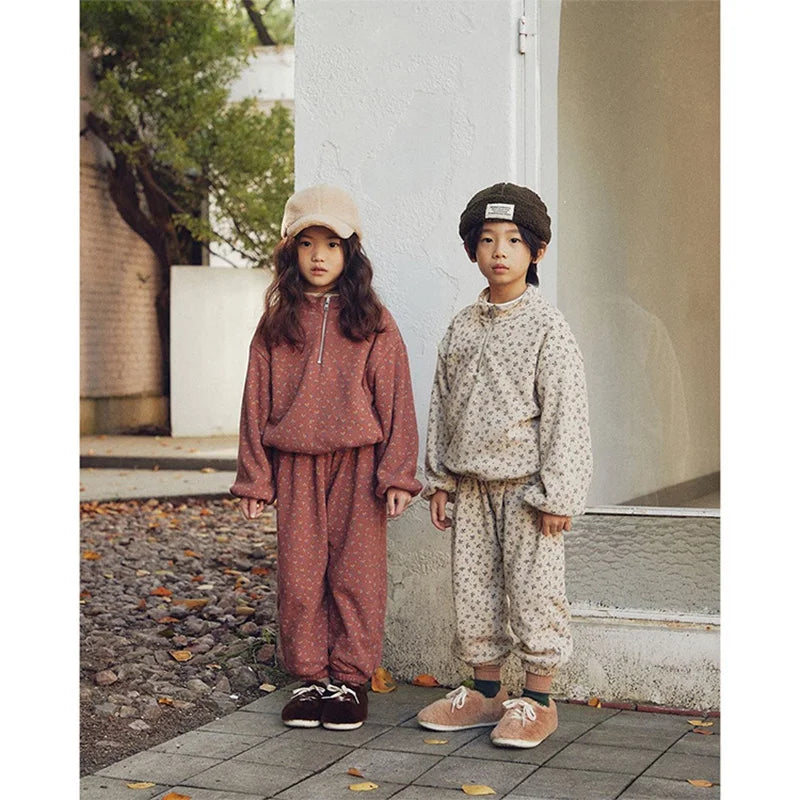 Toddler Kids Clothing 2PCS Set Girls Boys Hoodie Suits Vintage Waffle Casual Style Children's Clothes Outfit 1-5Y Unisex