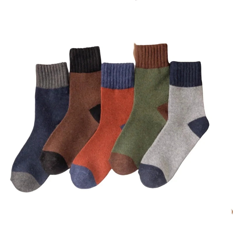 5 Pair Winter New Thick Warmth Harajuku Retro Fashion Casual Wool High Quality Cotton Socks For Men