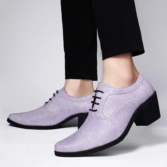 European Style Men Retro Height Heel Formal Dress Oxfords Shoes Purple Gold Male Wedding Party Evening Dressing Shoes