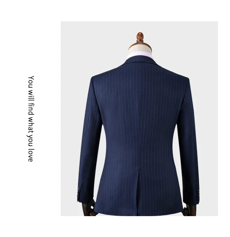 Men's Premium British Striped Suits, Business Formal Dress, Wedding, and Groom, Slim-Fit, Coat Vest & Pants -  Customized Sizes Available