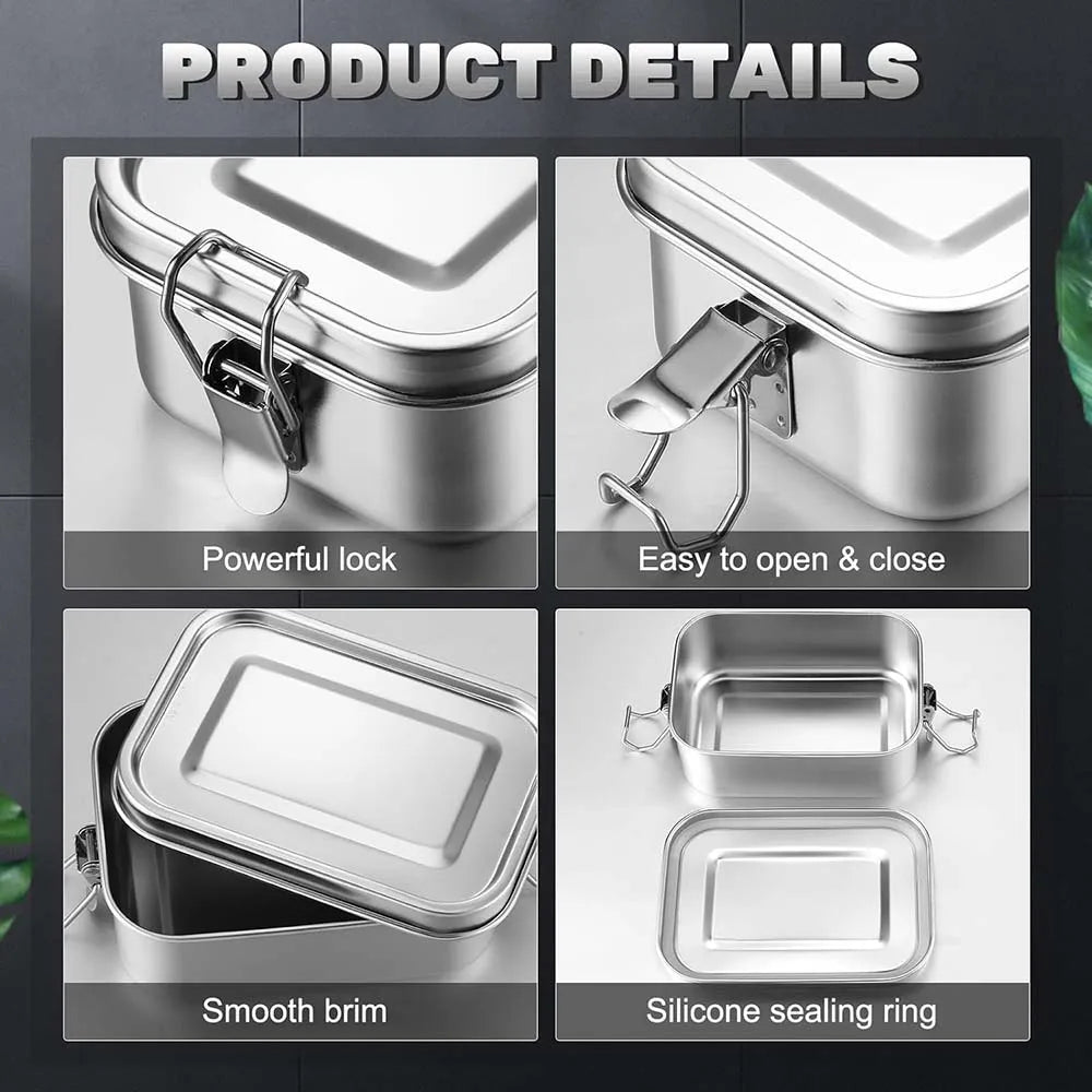 4Pcs Stainless Steel Bento Box Metal Lunch Box Food Storage Containers with Lockable Clips Lunch Snack Boxes for Work,School