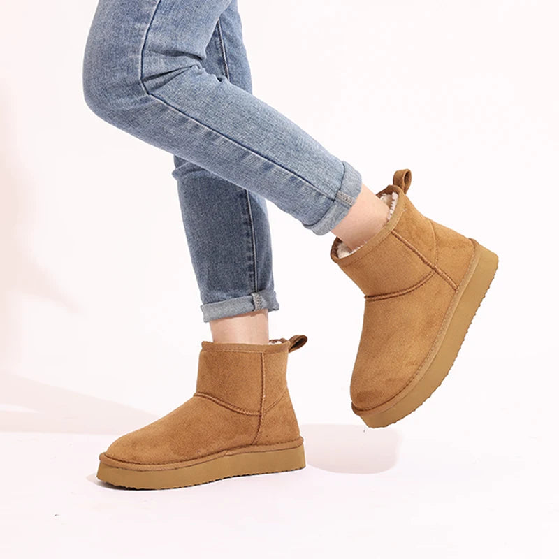 Women's Winter Classic Snow Boots Warm and Comfy Flat Furry Boots Outdoor and Indoor Non-Slip Fluffy Female Cotton Shoes