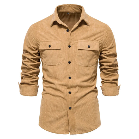 Thicken Autumn Men Shirt Solid Colour Business Casual Corduroy Shirt With Pocket for Men