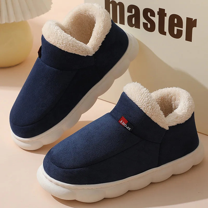 Men's Warm Fluffy Cotton Shoes Outdoor and Indoor Anti-Skid Fur Plush Male Winter Shoes With Soft Sole Fuzzy House Slippers