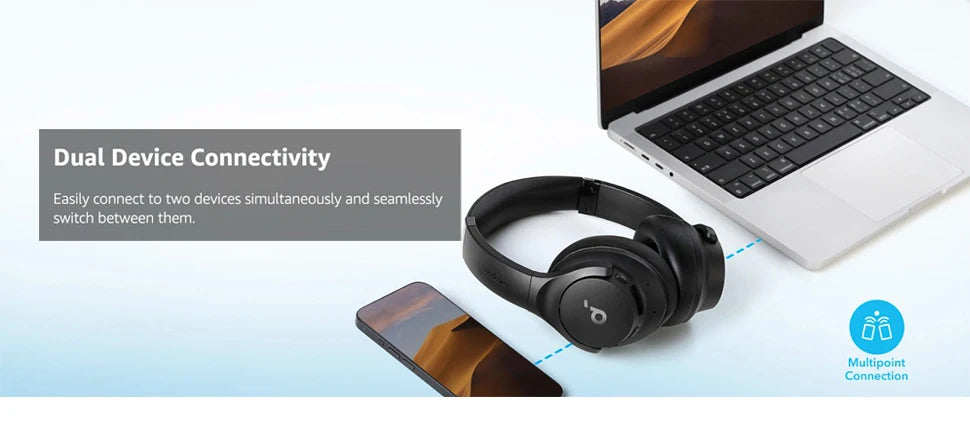 Soundcore by Anker Q20i Hybrid Active Noise Cancelling Headphones Wireless Over-Ear Bluetooth 40H Long ANC Playtime