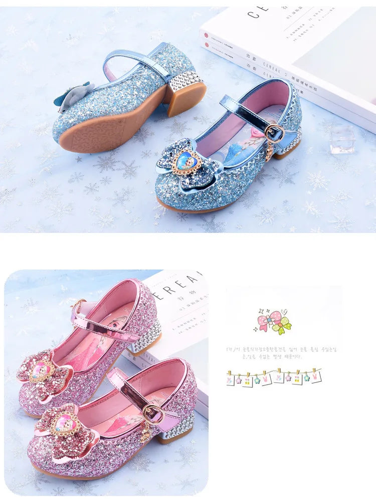 New Elsa Shoes For Girls Cartoon Leather Children Shoes Frozen Princess Kids Shoes Girl Sandals Dress Snow Queen Sandal Koreans