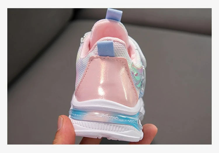 Girls' Casual Shoes Frozen Princess Elsa Sneakers Mesh Leather White Breathable Sole Children's Sport Shoes Size 26-37