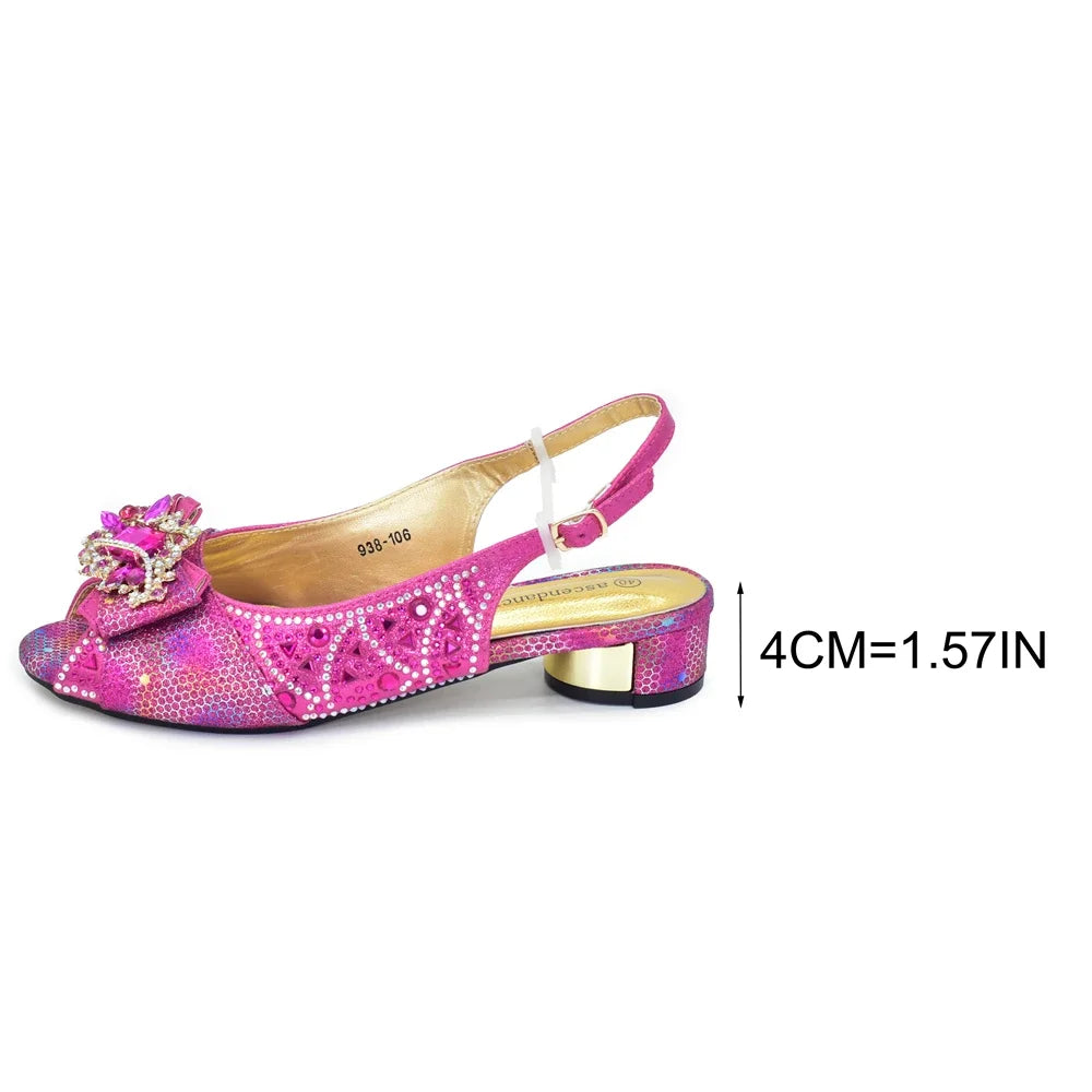 Shoe and Bags for Women Nigeria Party Luxury Italian Shoes and Bag Set for Women Crystal Peep Toe Pumps with Purse
