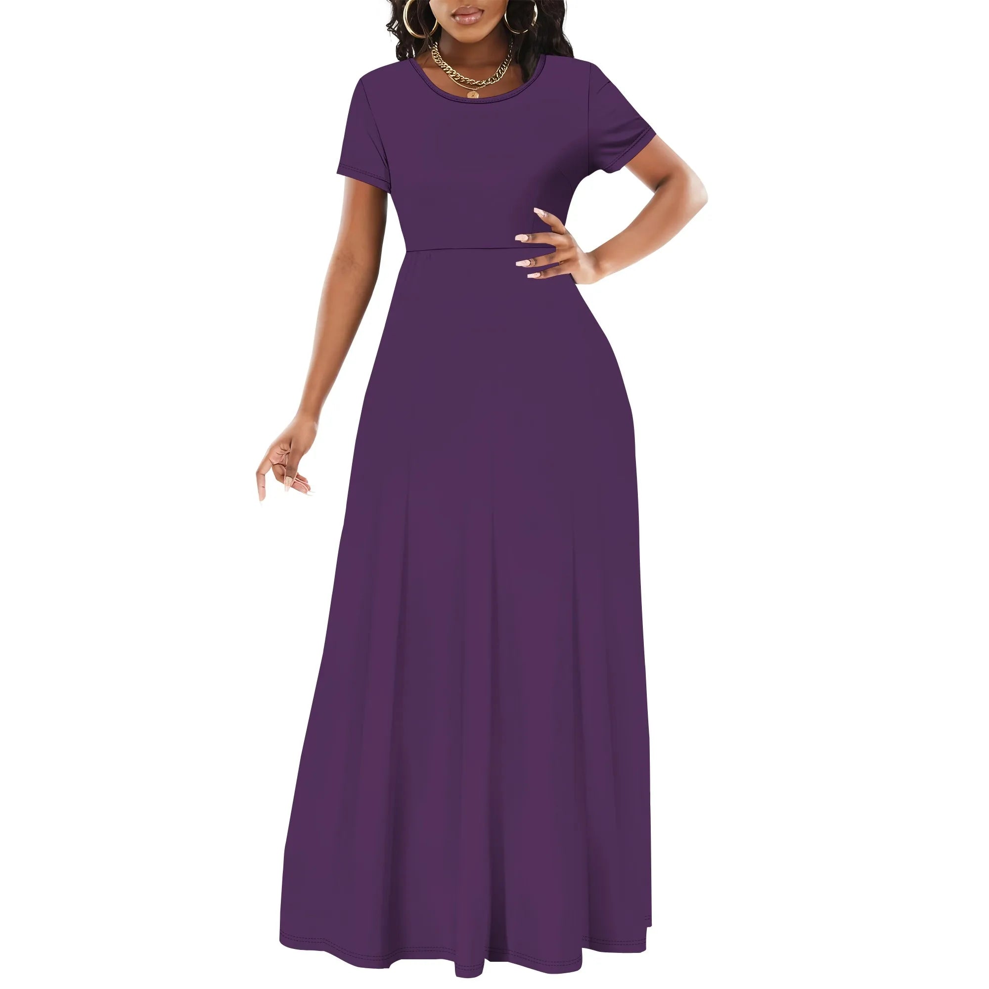 Women's Summer Short Sleeve A-Line Midi Dresses Casual T-Shirt Dresses Flowy Beach Sundress with Pockets