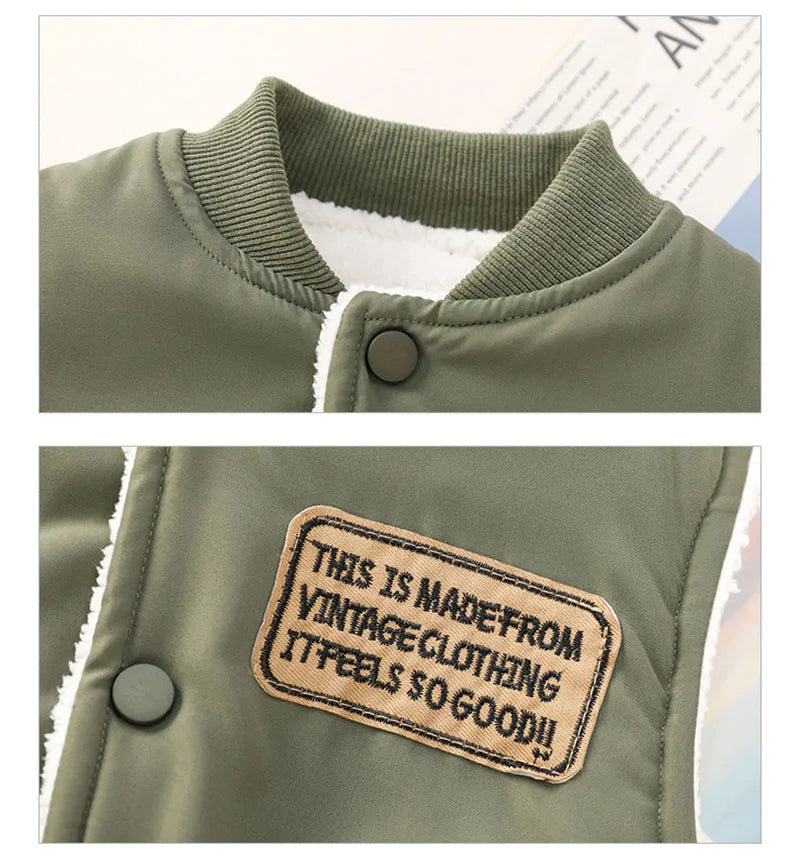 New Autumn Boy's Thicken Vest Cartoon Letter Kids Outwear Waistcoat Winter Warm Children Fleece Padded Clothes 1-7T Unisex