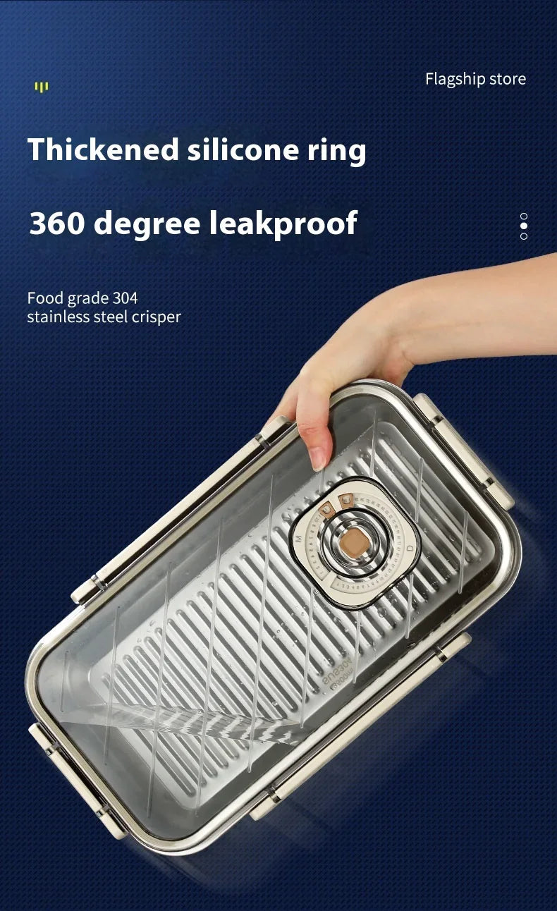 Stainless Steel Airtight Containers w/ Date Indicator & Leakproof Lid - BPA-Free Microwave/Freezer Safe - Home/Kitchen Lunch Box