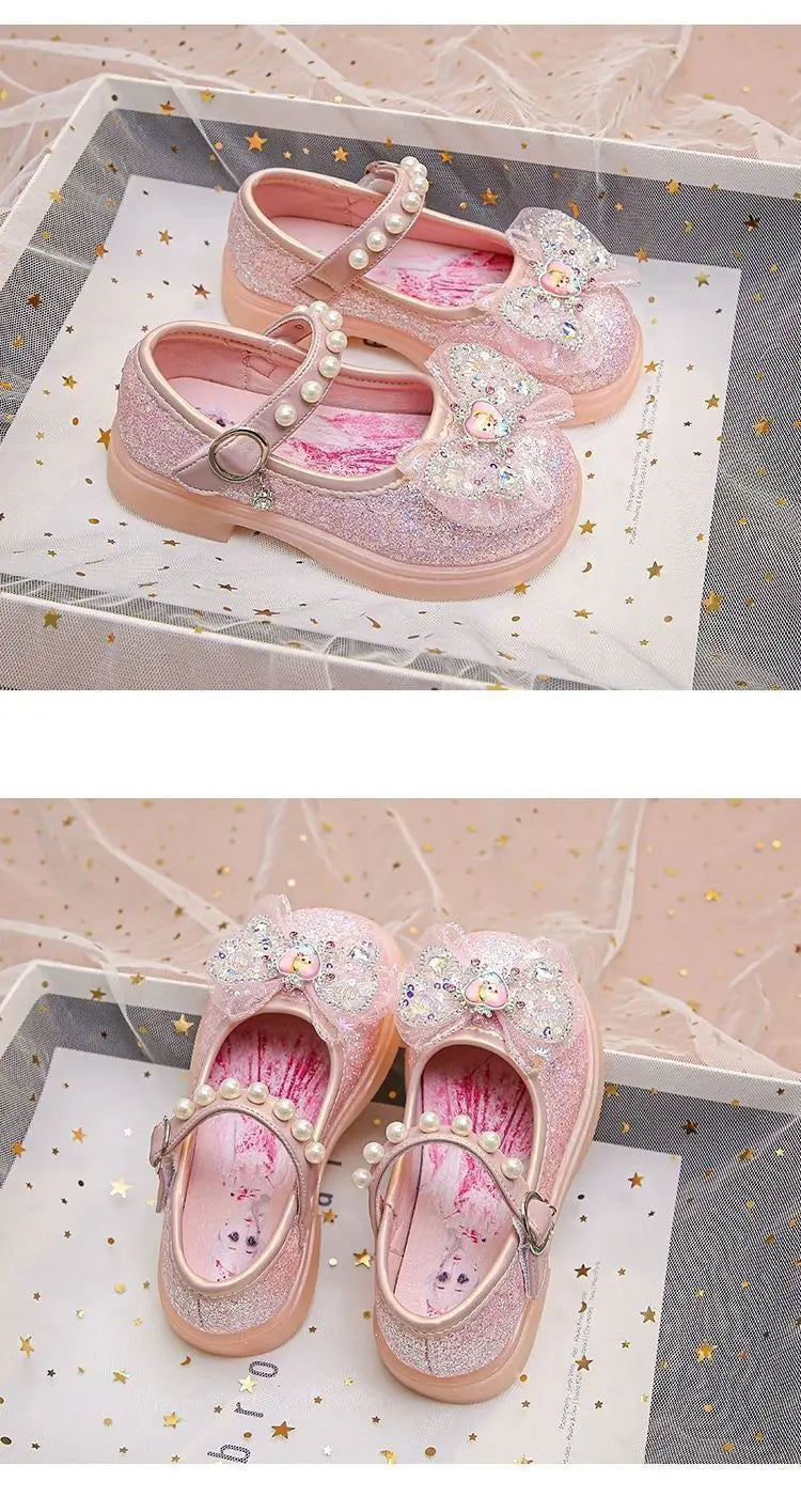 Disney Children High Heel Princess Elsa Party LED Light Shoes Summer Girls Sandals Baby Girls Crystal Blue Pink Shoes 23-34