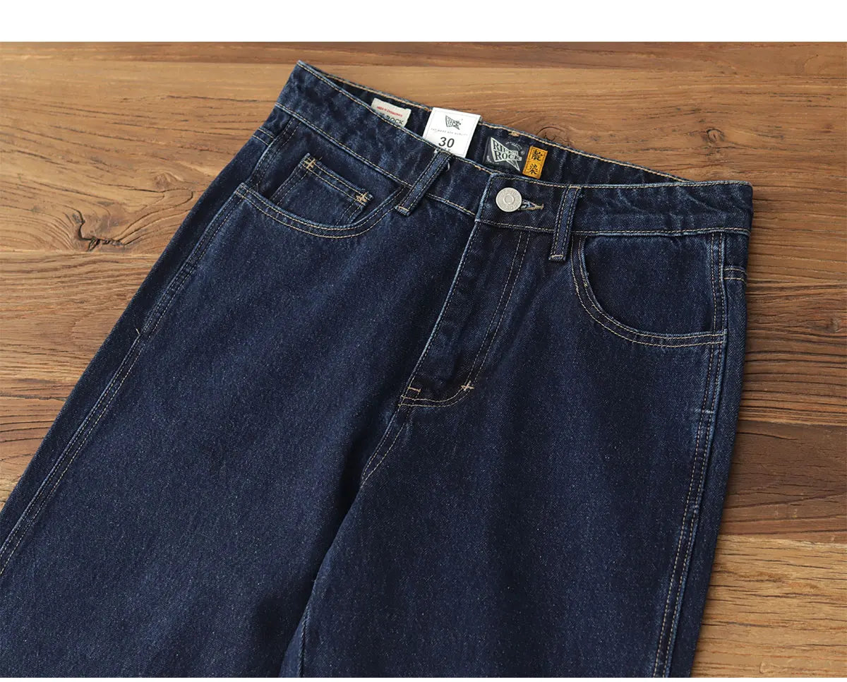 2025 Lente Nieuwe Amerikaanse Retro Primaire Kleur Denim Jeans Heren Eenvoudige 90% Katoen Gewassen Oude Casual Losse Rechte Wijde Broek
