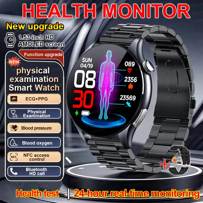 2025 Nieuw Smart Watch NFC ECG+PPG Bloedzuurstof Urinezuur Bloeddruk Saffier Smartwatch Heren - Compatibel met Samsung Galaxy, Xiaomi en Huawei IOS